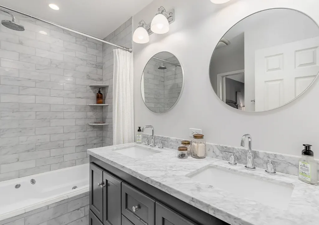 Cultured marble vanity bathroom remodel